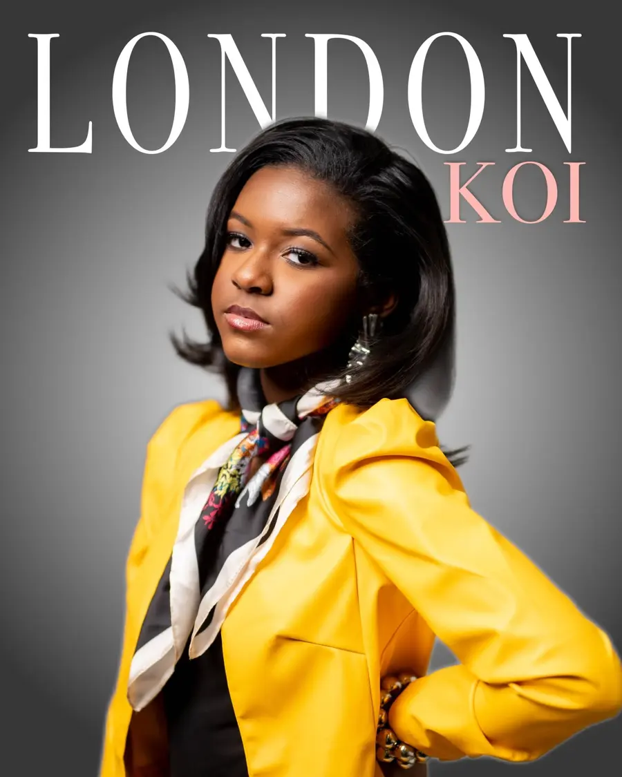 London Koi, a young R&B and soul vocalist, photographed in a yellow blazer